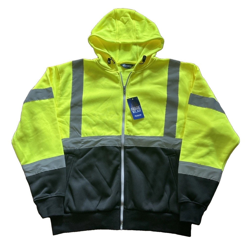 NWT ERB Safety Aware Wear High-Visibility Zip-Front Fleece Hoodie Size 2XL